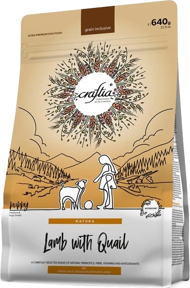 

Сухой корм для собак Craftia Natura для щенков средних и крупных пород с ягненком и перепелкой (640г)