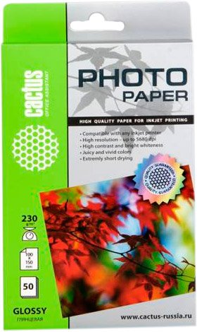 

Фотобумага CACTUS Глянцевая 10х15 230 г/м2 50 листов (CS-GA623050)