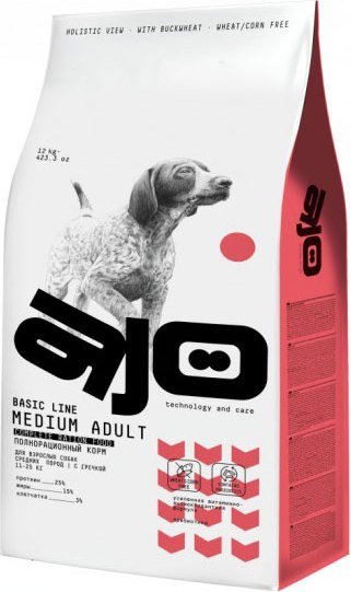 

Сухой корм для собак AJO Dog Medium Adult с гречкой для взрослых собак средних пород 12 кг