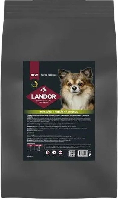 

Сухой корм для собак Landor Mini Adult для взрослых мелких пород с индейкой и ягненком 15 кг