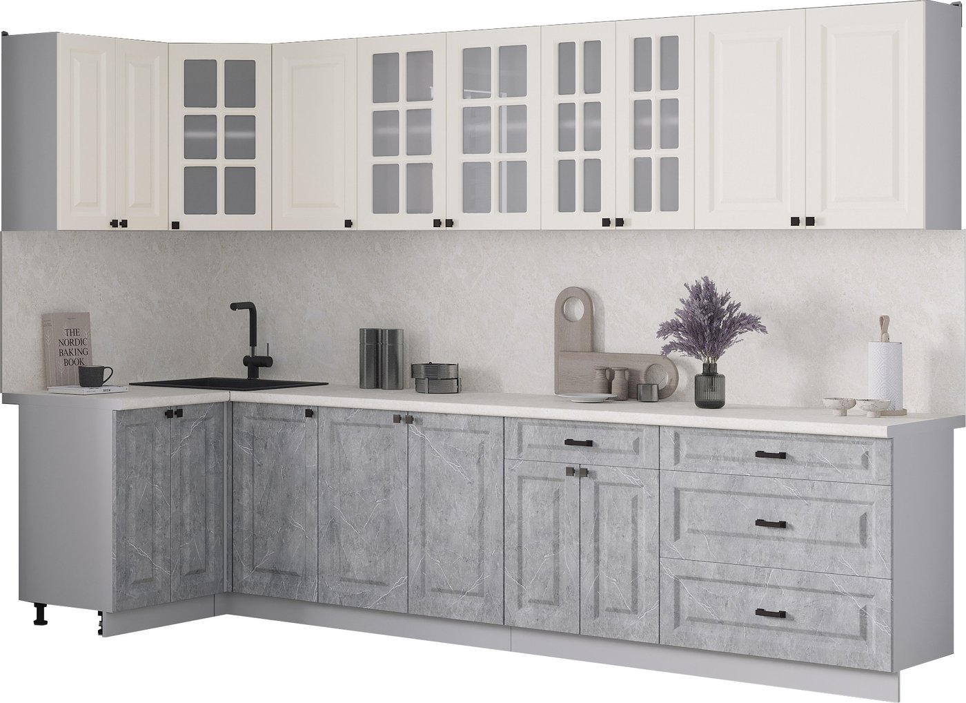 

Готовая кухня Интерлиния Мила Деко 1.2x3.2 (керамика/белый/опал светлый)