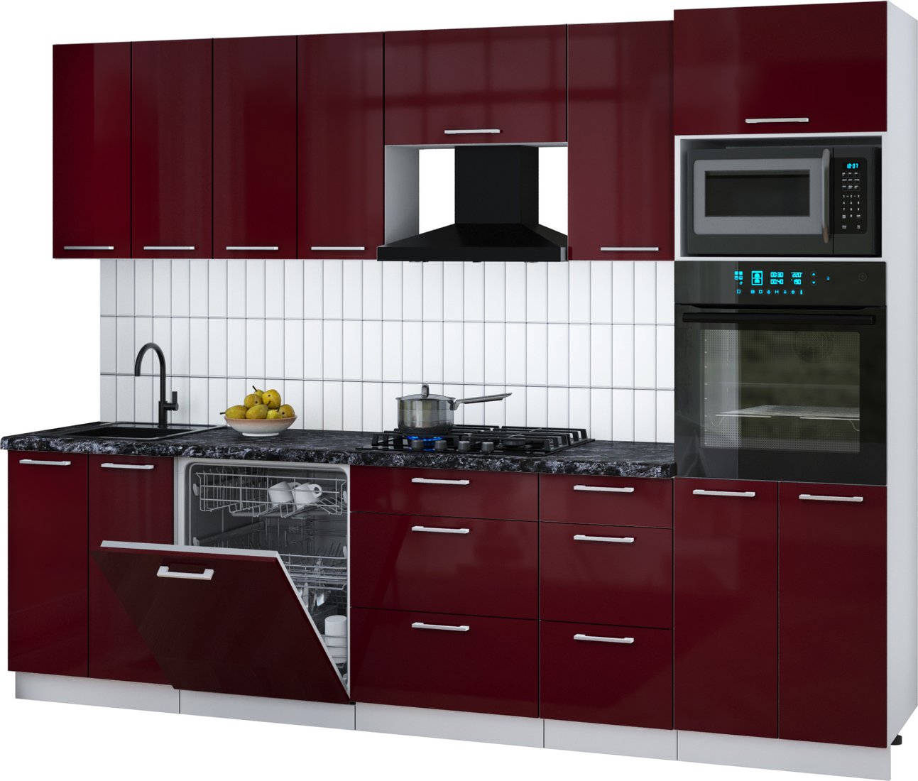 

Готовая кухня Интерлиния Мила Gloss 2.8-ПМ1 (бордовый глянец/бордовый глянец/кастилло темный)