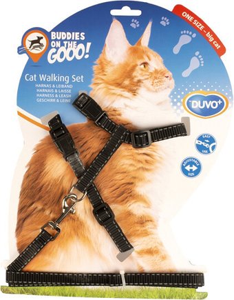 Шлея с поводком Duvo Plus 11204/DV (черный с белыми полосками)