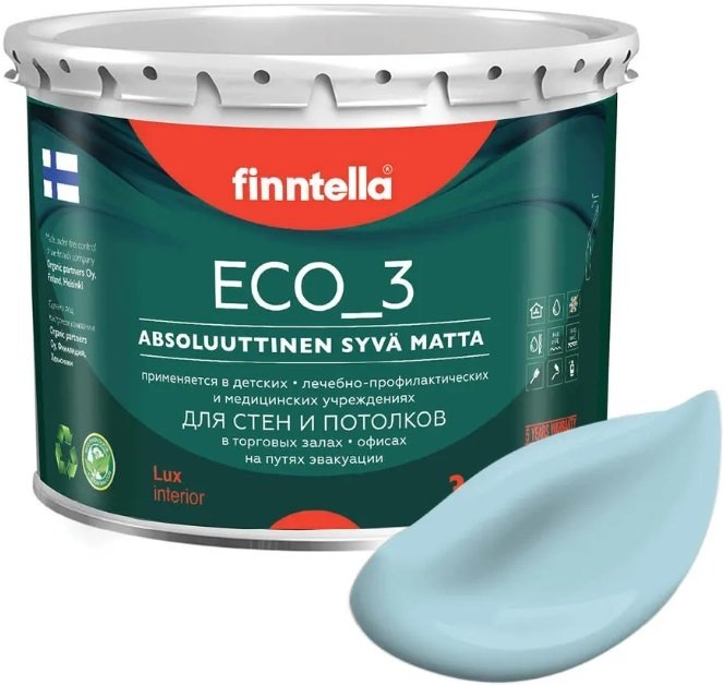 

Краска Finntella Eco 3 Wash and Clean Taivaallinen F-08-1-3-LG103 2.7 л (голубой)