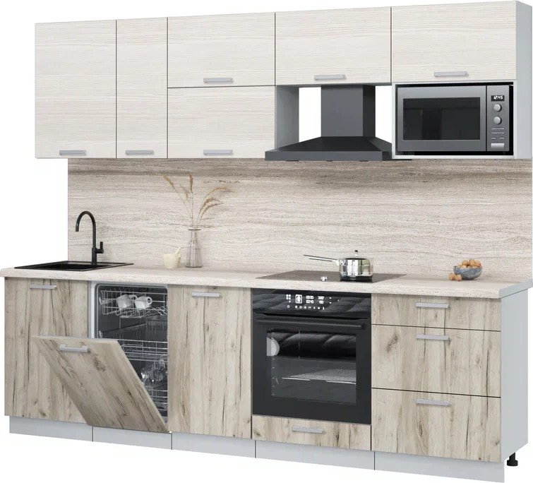 

Готовая кухня Интерлиния Мила Лайт 2.6-ПМ4 (вудлайн кремовый/дуб серый/травертин серый)