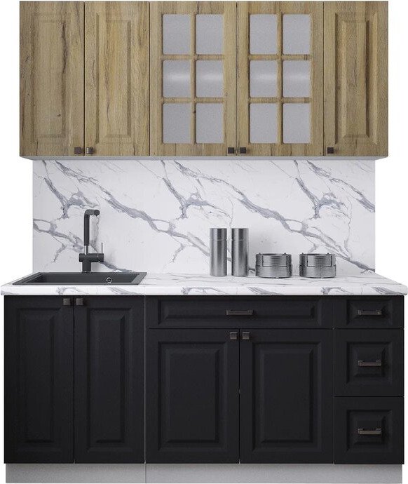 

Готовая кухня Интерлиния Мила Деко 1.7А (черный/дуб вотан/белый гранит)