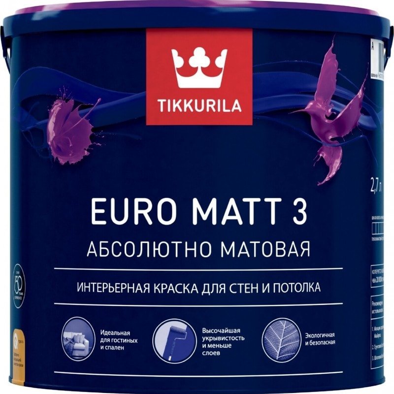 

Краска Tikkurila Euro Matt 3 9 л (база А, глубокоматовая)