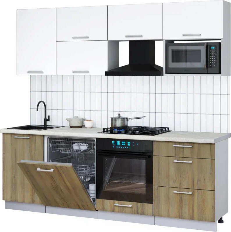 

Готовая кухня Интерлиния Мила Gloss 2.3-ПМ2 (дуб вотан/белый/опал светлый)