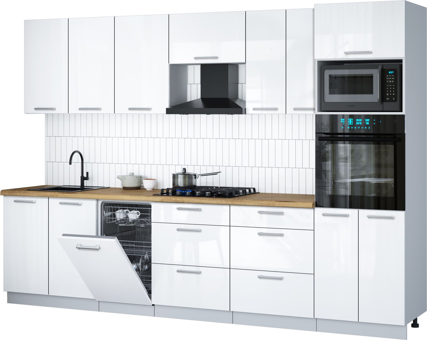 

Готовая кухня Интерлиния Мила Gloss 3.05-ПМ3 (белый глянец/белый глянец/дуб бунратти)