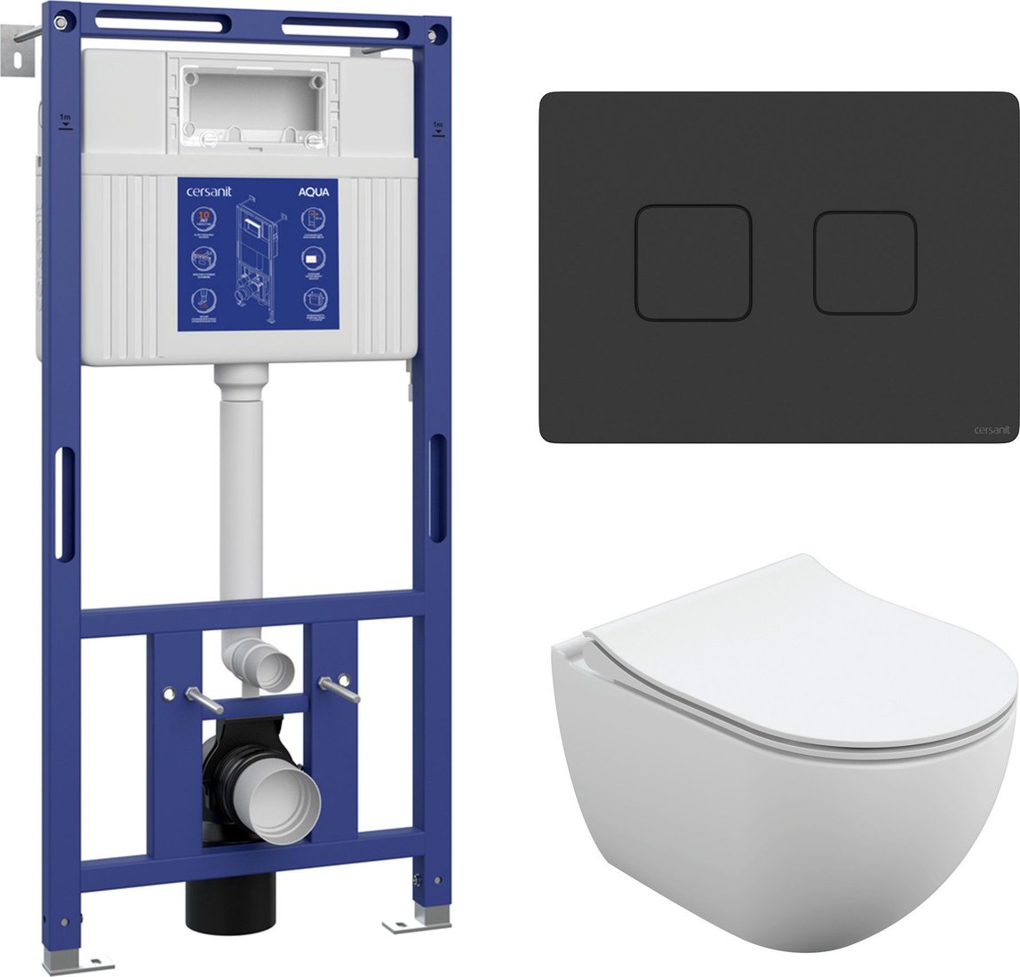 

Унитаз подвесной Cersanit Brasko Slim 64824 + Aqua 50 68178 +Accento Circle для Aqua 69078 (кнопка черный матовый)
