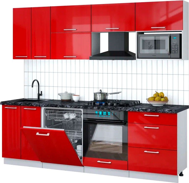 

Готовая кухня Интерлиния Мила Gloss 2.4-ПМ2 (красный глянец/красный глянец/кастилло темный)