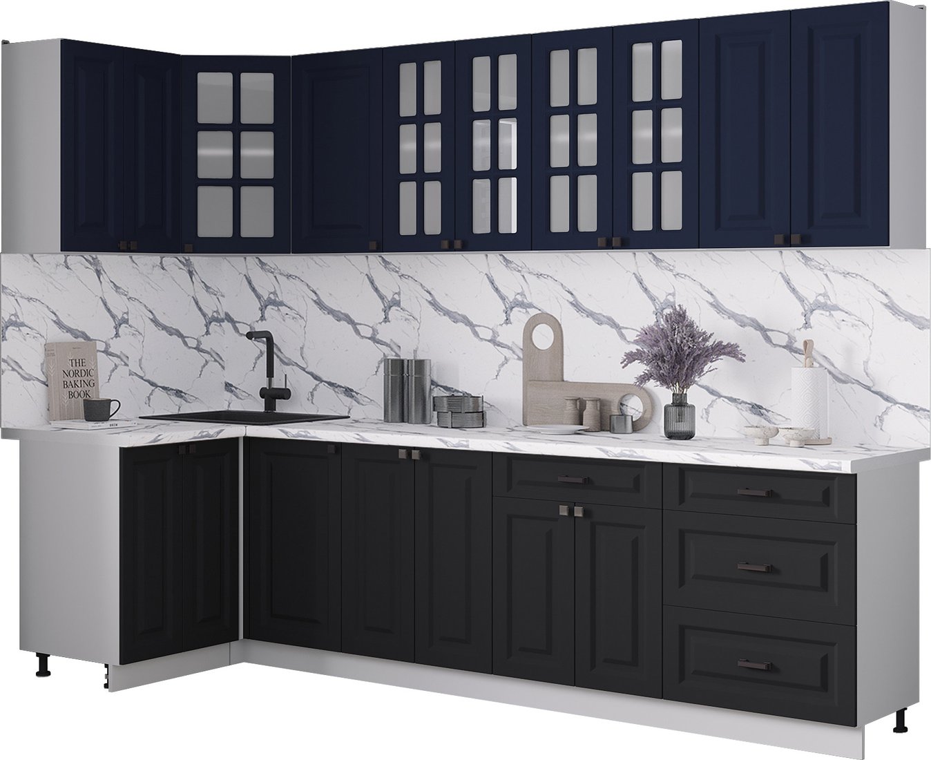 

Готовая кухня Интерлиния Мила Деко 1.2x2.8 (черный/индиго/белый гранит)