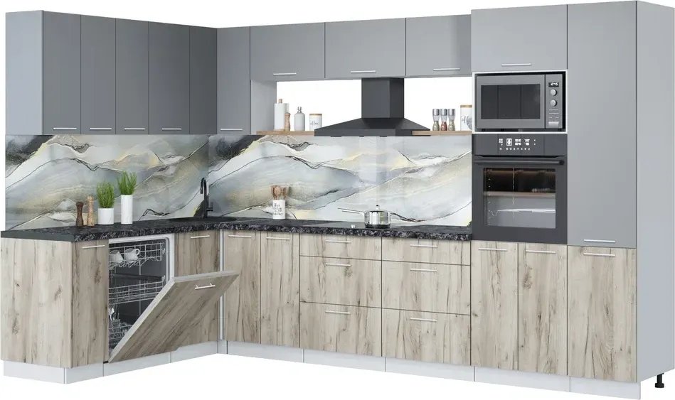 

Готовая кухня Интерлиния Мила Лайт 1.896х3.38 (серебро/дуб серый/кастилло темный)