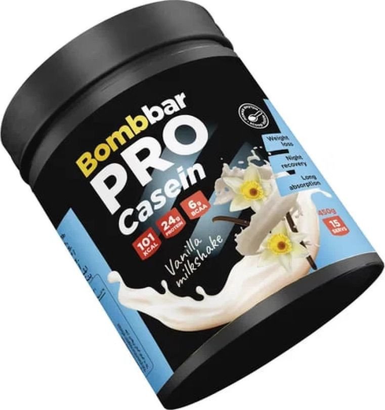 Казеин Bombbar Pro Casein (450 г, ванильный милкшейк)