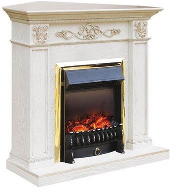 Каминокомплект Смолком Verona Corner + Fobos FX Brass RB-STD 5BRFX (белый дуб/патина золото)