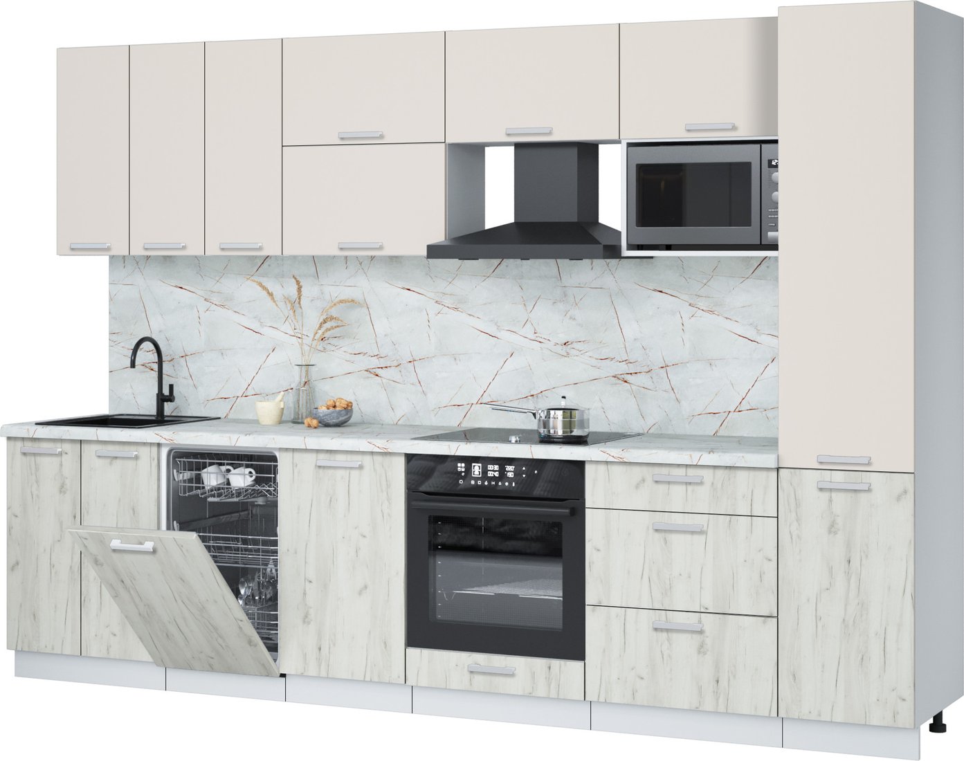 

Готовая кухня Интерлиния Мила Лайт 3.1-ПМ4 (персидский жемчуг/дуб белый/серый каспий)