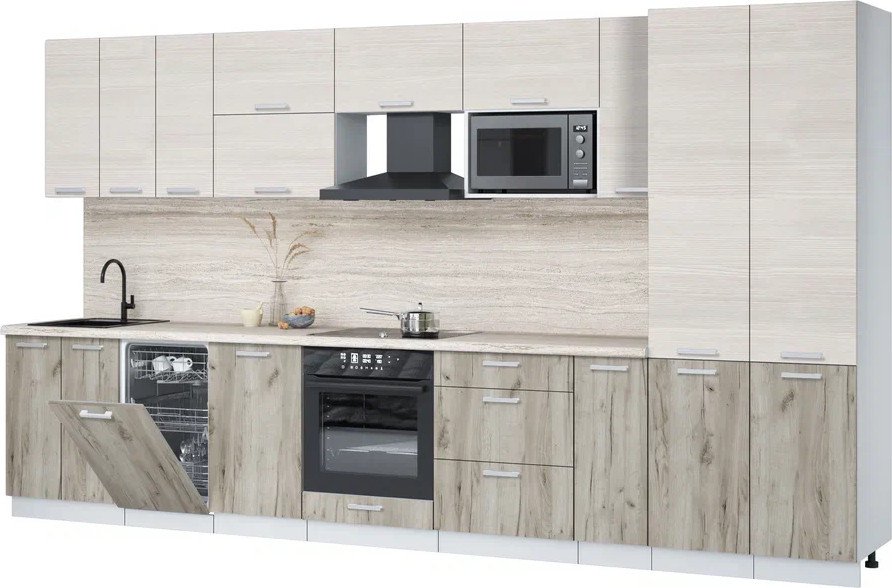 

Готовая кухня Интерлиния Мила Лайт 3.8-ПМ4 (вудлайн кремовый/дуб серый/травертин серый)