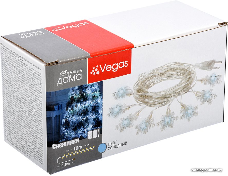 Светодиодная гирлянда Vegas Снежинки 55082 80 LED (холодный белый)