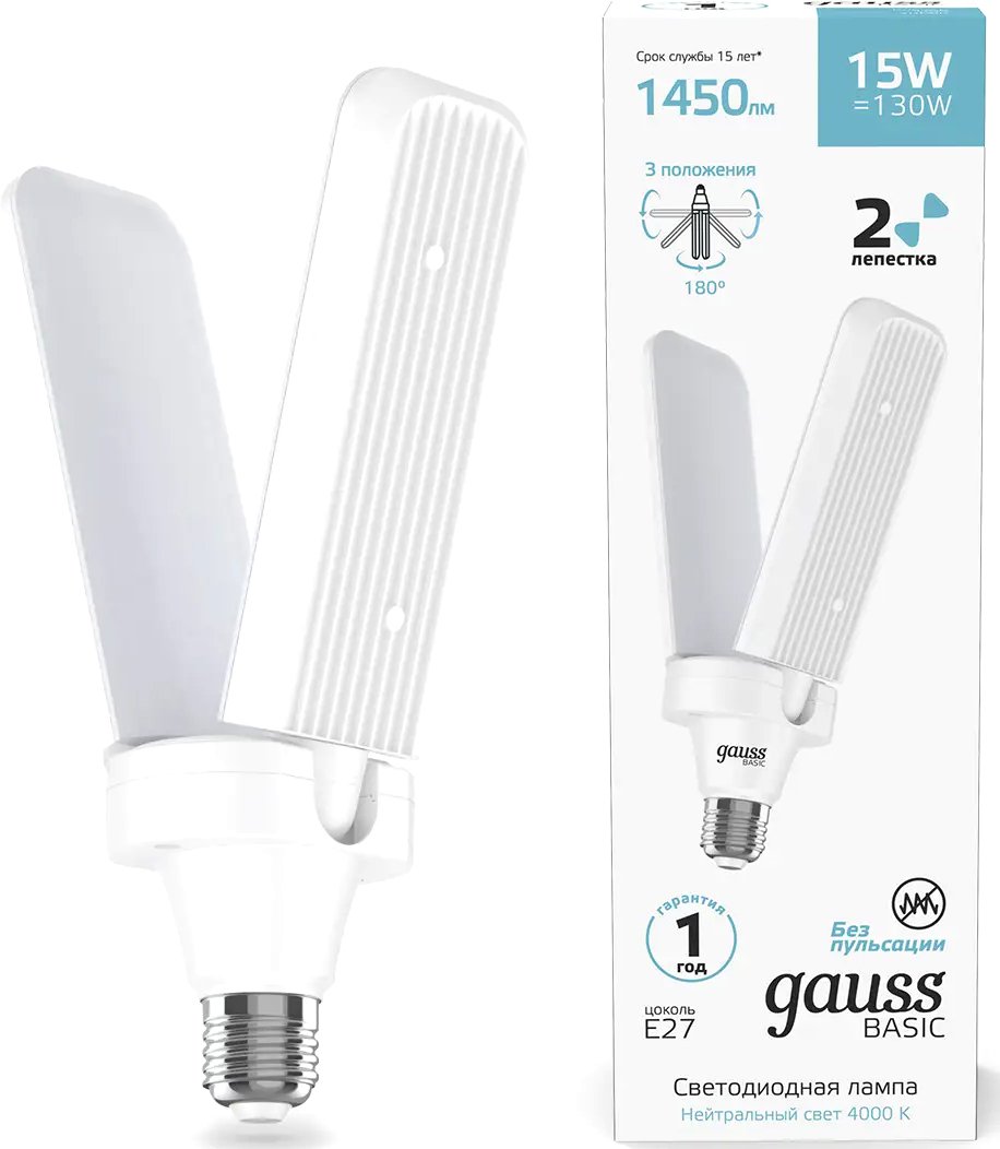 

Светодиодная лампочка Gauss Basic Клевер-2 15W 1450lm 4000K E27 11732212