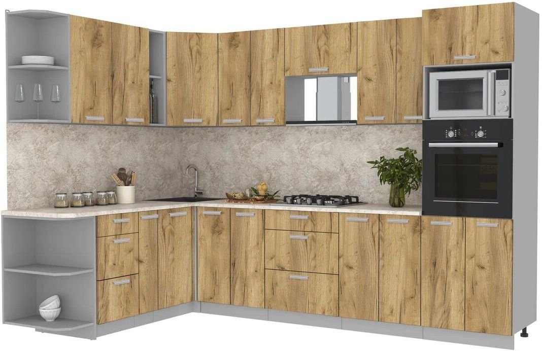 

Готовая кухня Интерлиния Мила Лайт 1.88x3.0 левая (дуб золотой/дуб золотой/малага)