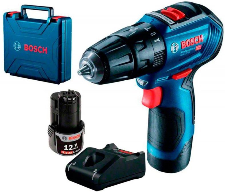 

Ударная дрель-шуруповерт Bosch GSB 12V-30 Professional 06019G9100 (с 2-мя АКБ, кейс)