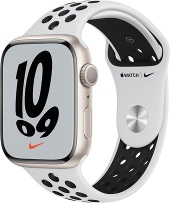 Apple Watch Nike Series 7 45 мм (звездный свет/чистая платина,черный)