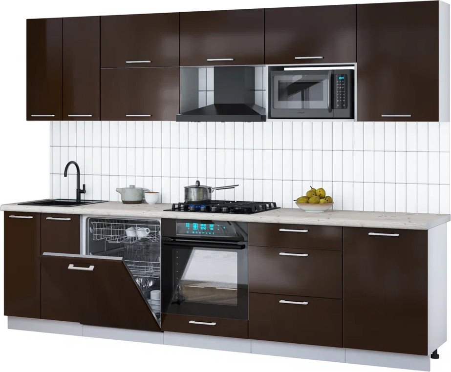 

Готовая кухня Интерлиния Мила Gloss 2.9-ПМ2 (шоколад глянец/шоколад глянец/бискайская сосна)