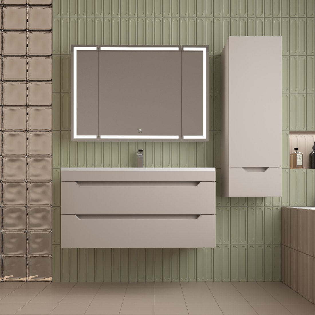 

Symbolite Тумба под умывальник Остин 100 Plus 2 ящика (подвесная, крем)