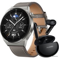 Умные часы Huawei Watch GT 3 Pro Titanium 46 мм + Huawei FreeBuds 4i (серый)