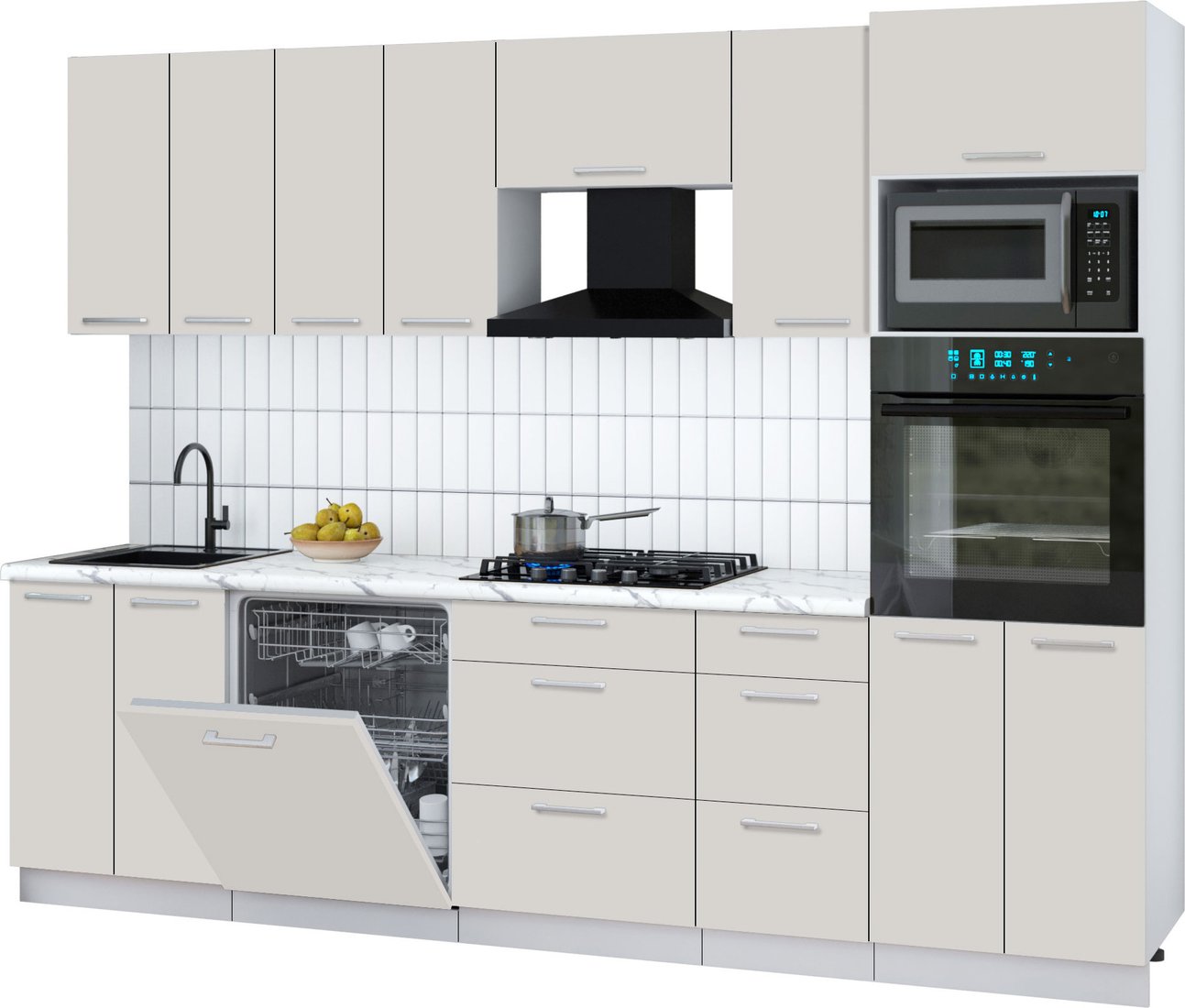 

Готовая кухня Интерлиния Мила Gloss 2.8-ПМ1 (кашемир/кашемир/белый гранит)