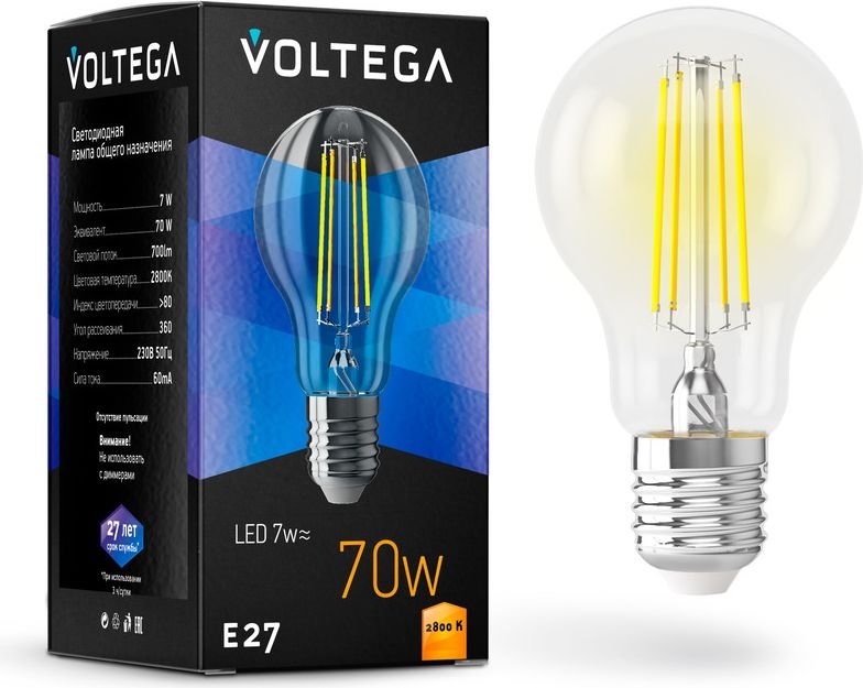 

Светодиодная лампочка Voltega Crystal A60 7W 2800K E27 7140
