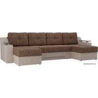 П-образный диван Лига диванов Сенатор 28927 (рогожка, коричневый/бежевый)