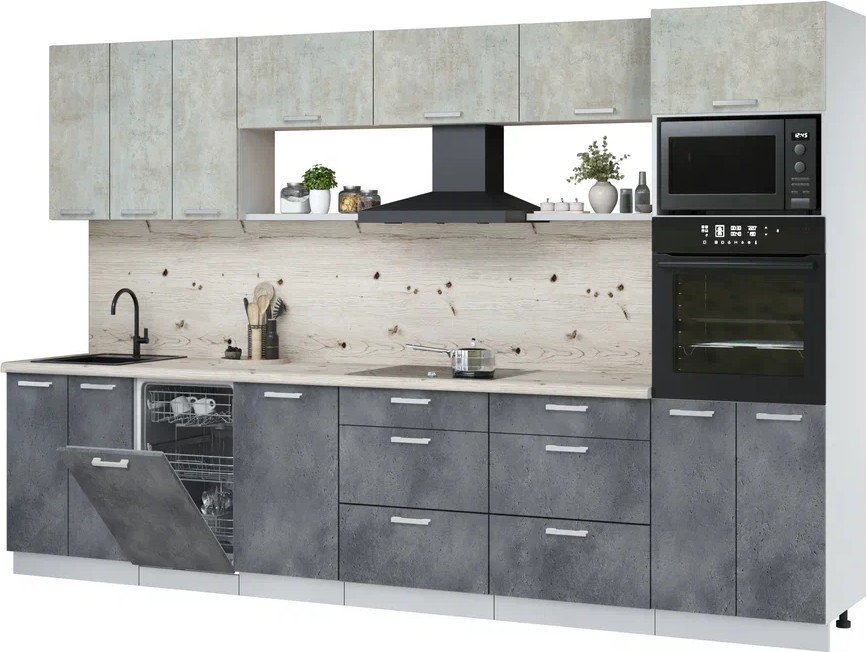 

Готовая кухня Интерлиния Мила Лайт 3.3-ПМ3 (бетон лайт/бетон портленд/бискайская сосна)