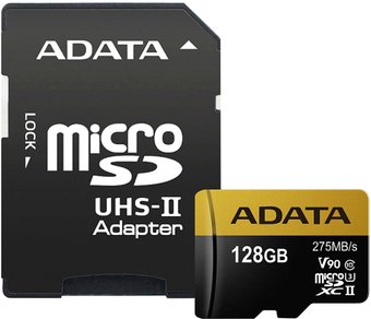 Карта памяти ADATA microSDXC UHS-II 128GB + адаптер [AUSDX128GUII3CL10-CA1]