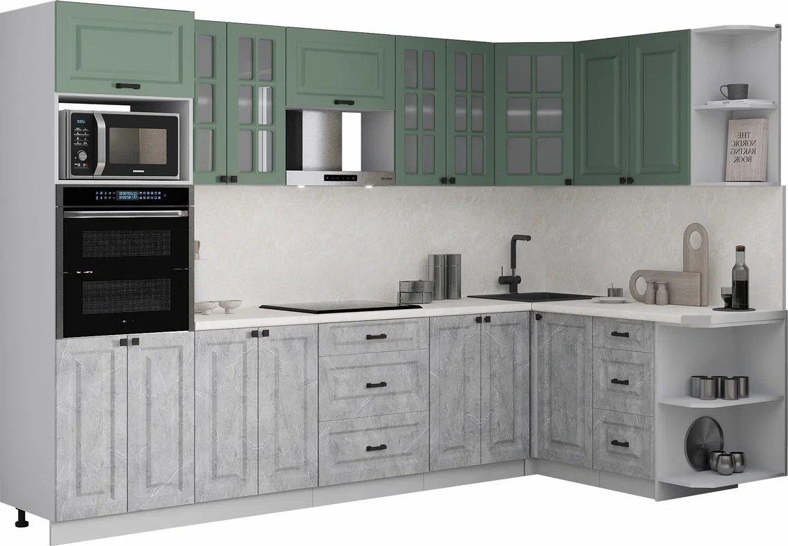 

Готовая кухня Интерлиния Мила Деко 1.68x3.0 PR (керамика/мята/опал светлый)