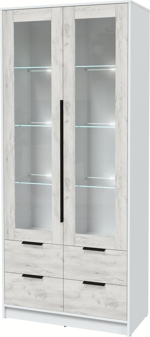 

Шкаф-витрина Интерлиния Концепт КТ-ШВ2 с подсветкой (дуб белый/белый платинум)