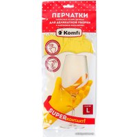 Латексные перчатки Komfi Для деликатной уборки латексные с х/б напылением (L, желтый)