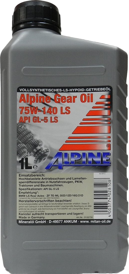 

Трансмиссионное масло Alpine Syngear 75W-140 LS