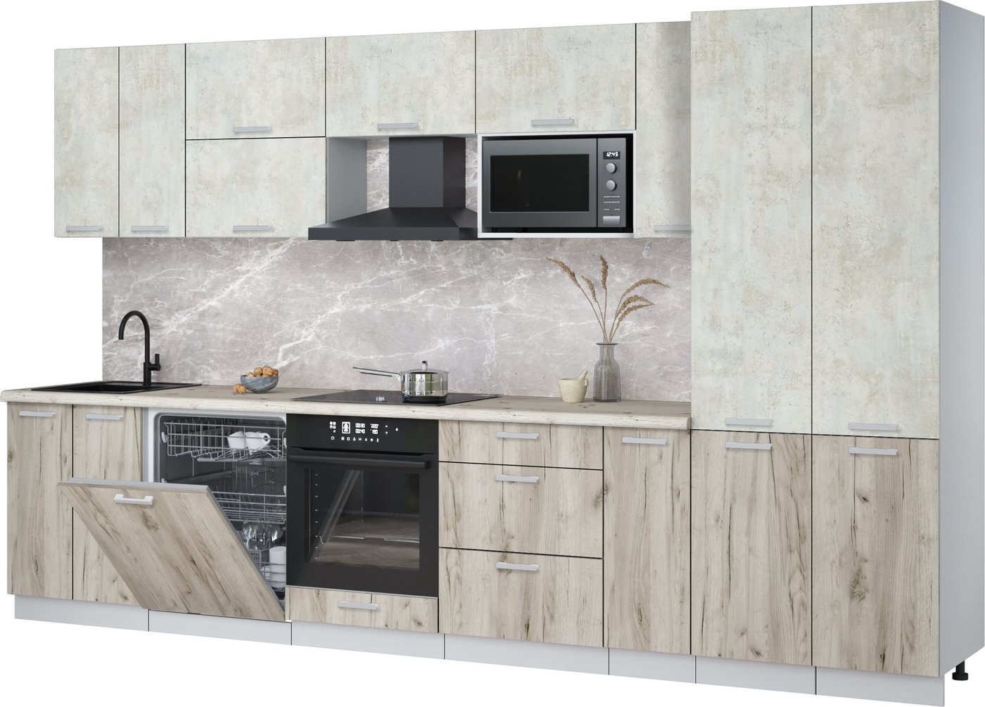 

Готовая кухня Интерлиния Мила Лайт 3.5-ПМ2 (бетон лайт/дуб серый/бискайская сосна)