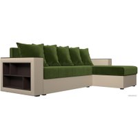 Угловой диван Лига диванов Дубай лайт правый 114186 (микровельвет зеленый/экокожа бежевый)