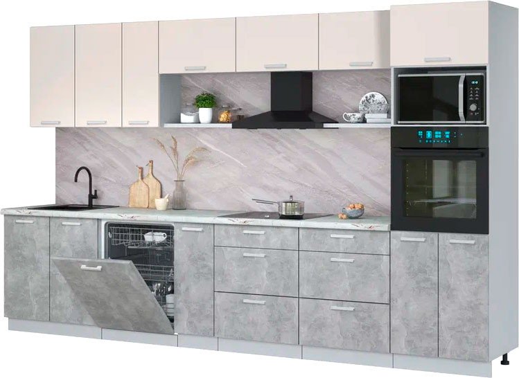 

Готовая кухня Интерлиния Мила Лайт 3.5-ПМ1-2 (персидский жемчуг/бетон/серый каспий)