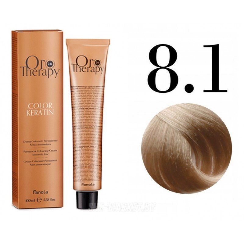 

Крем-краска Fanola ORO Therapy Color Keratin 8.1 светло-русый пепельный 100 мл