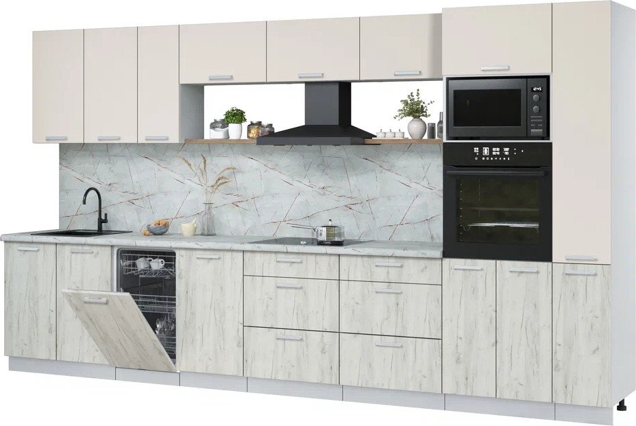 

Готовая кухня Интерлиния Мила Лайт 3.8-ПМ3 (персидский жемчуг/дуб белый/серый каспий)