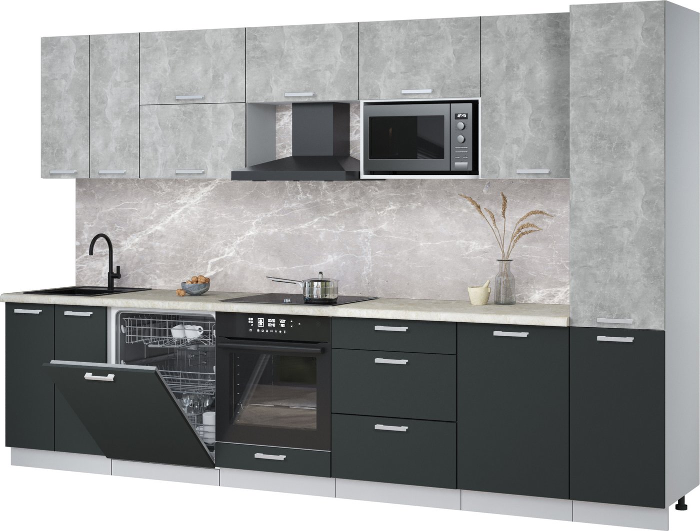 

Готовая кухня Интерлиния Мила Лайт 3.3-ПМ2 (бетон/антрацит/опал светлый)