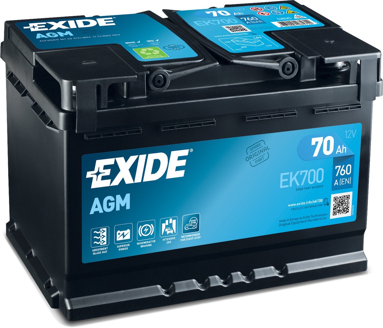 

Автомобильный аккумулятор Exide Start-Stop AGM EK700 (70 А/ч)