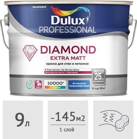 

Краска Dulux Professional Diamond Extra Matt 9 л (белый глубокоматовый)