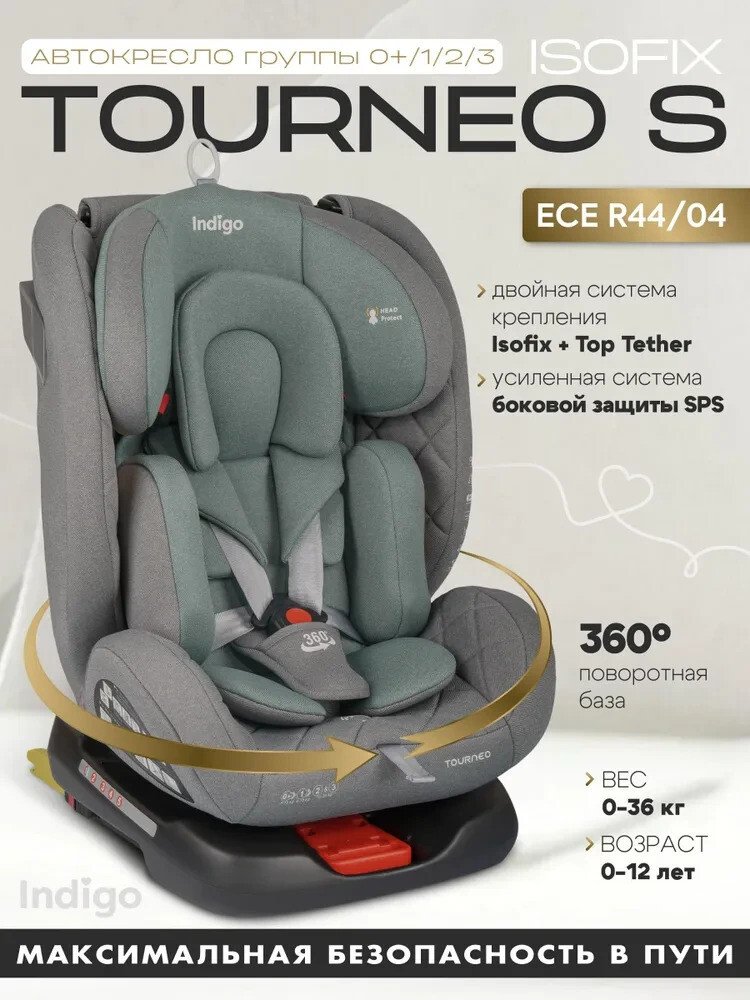 

Детское автокресло Indigo Tourneo S Isofix (серо-зеленый)