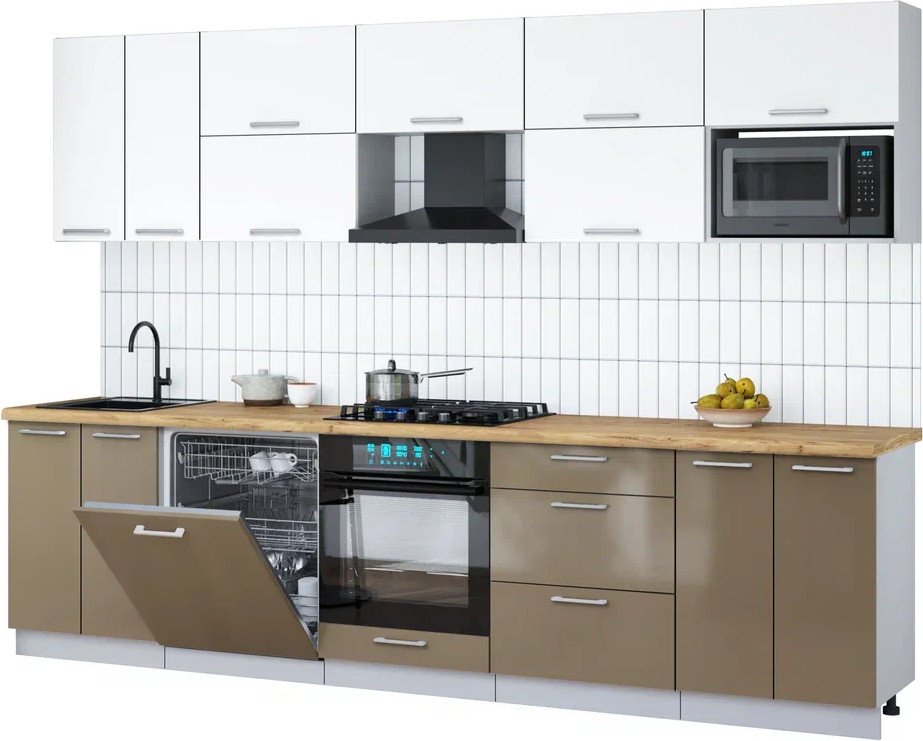 

Готовая кухня Интерлиния Мила Gloss 3.0-ПМ2 (капучино глянец/белый глянец/опал светлый)