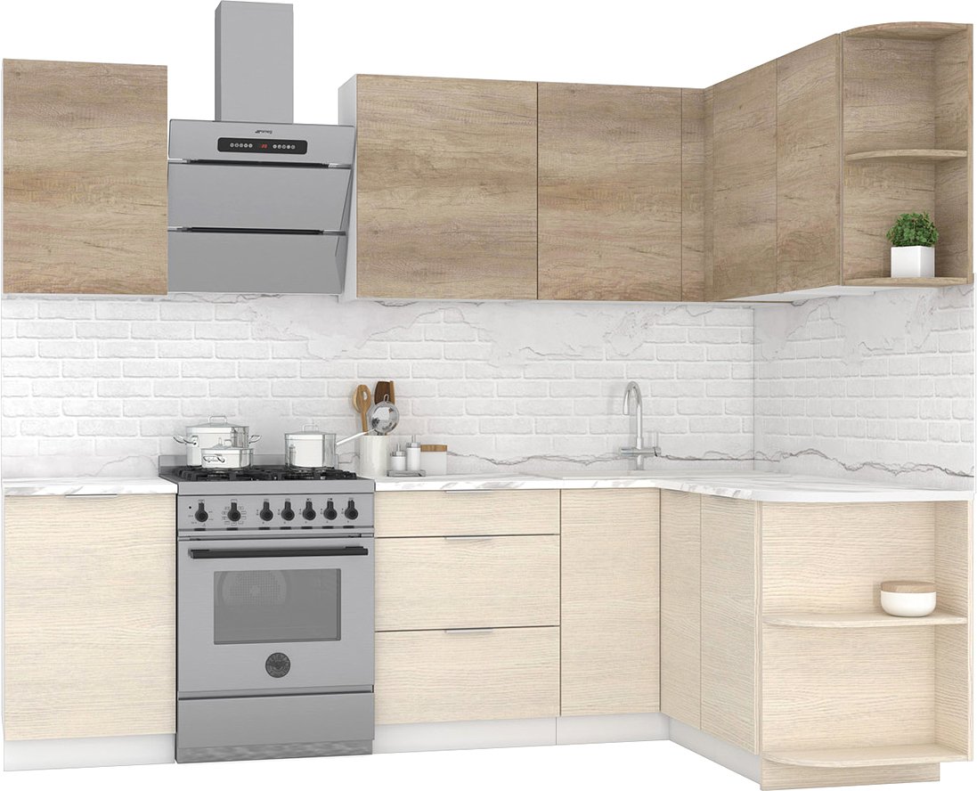 

Готовая кухня Интермебель Микс Топ-12 2x1.5м правая (дуб каньон-вудлайн кремовый-венато)