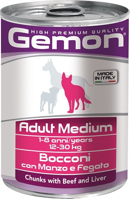 

Консервированный корм для собак Gemon Adult Medium Chunks Beef and Liver 415 г